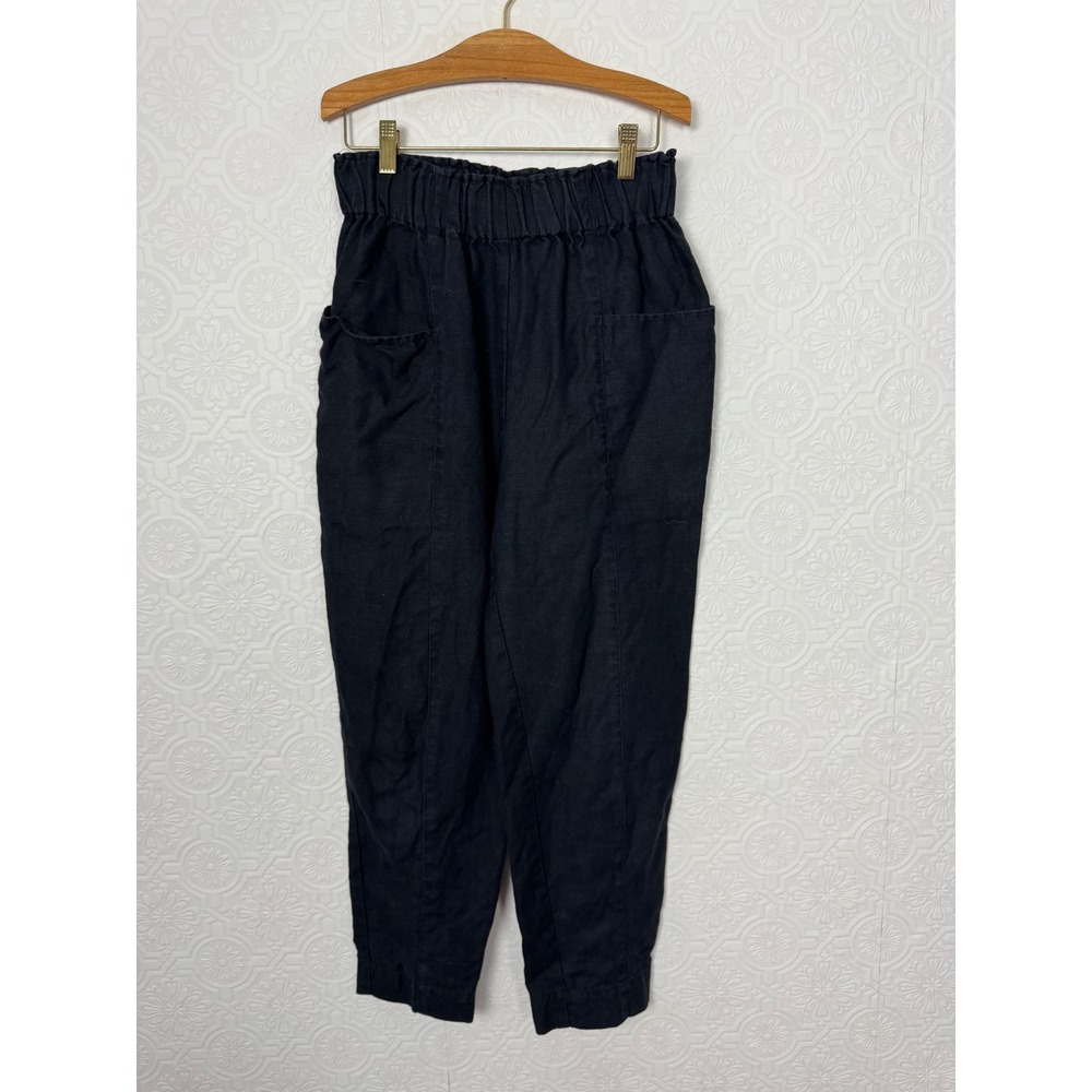 OZMA California Black 100% Linen High Waist Paperbag Tapered Pants Small